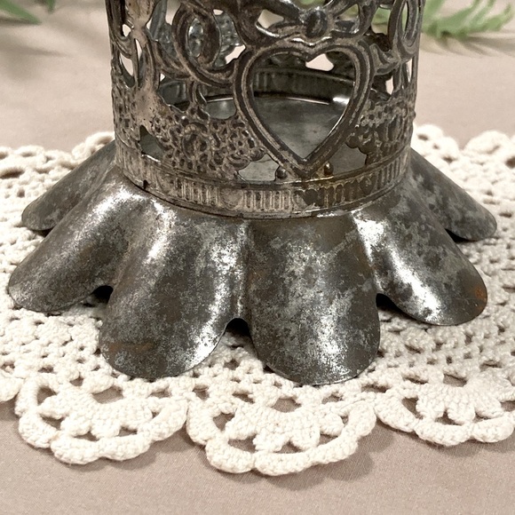 Vintage Punched Tin Candle Holder Heart Design - Picture 3 of 14